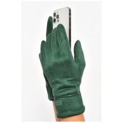 Перчатки женские замшевые на искусственном меху сенсорные зеленого цвета 187470L