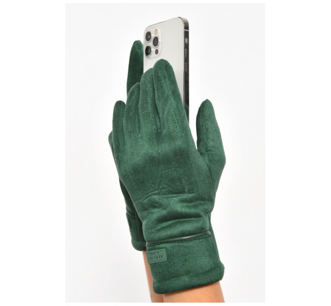 Перчатки женские замшевые на искусственном меху сенсорные зеленого цвета 187470L