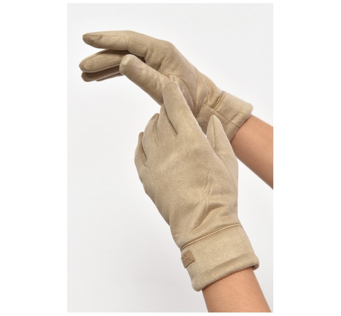 Перчатки женские замшевые на искусственном меху сенсорные темно-бежевого цвета 187473L