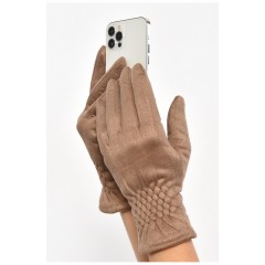 Рукавички жіночі замшеві на штучному хутрі сенсорні кольору мокко 187484L Рукавички жіночі замшеві на штучному хутрі сенсорні кольору мокко 187484L