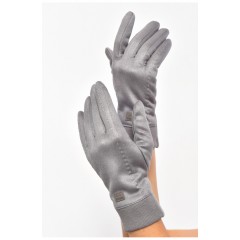 Рукавички жіночі замшеві на штучному хутрі сенсорні сірого кольору 187493L