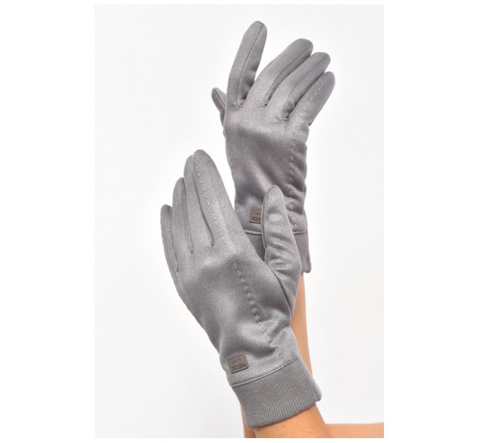 Рукавички жіночі замшеві на штучному хутрі сенсорні сірого кольору 187493L