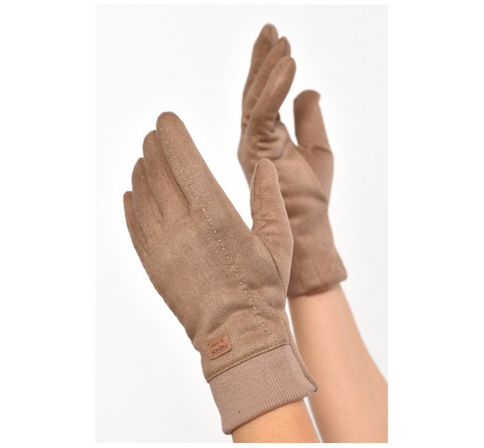 Перчатки женские замшевые на искусственном меху сенсорные цвета мокко 187496L