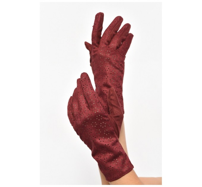 Перчатки женские текстильные сенсорные бордового цвета 187507L