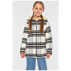 Пальто демісезонне для дівчинки текстильне на штучному хутрі чорно-білого кольору 187518L