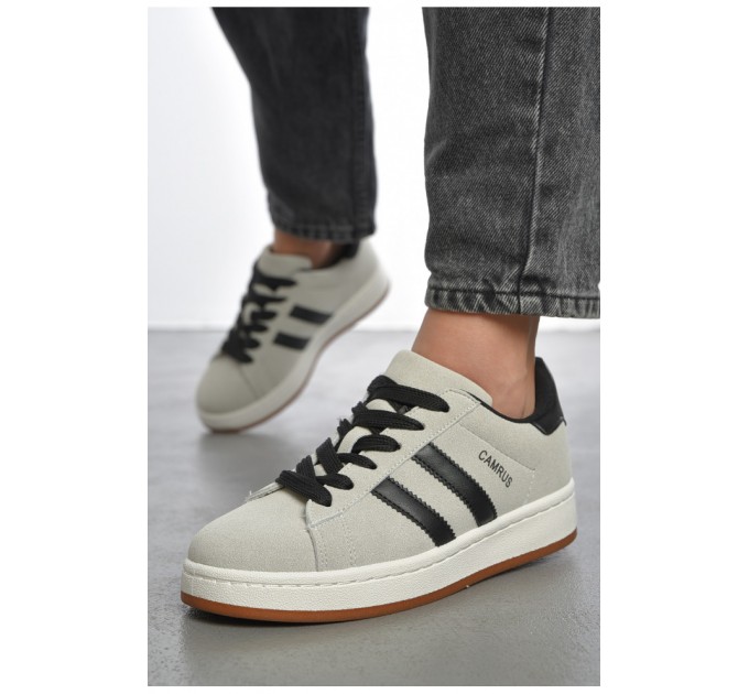 Кросівки жіночі світло-сірого кольору на шнурівці замша 187543L