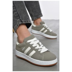 Кросівки жіночі сірого кольору  на шнурівці замша 187545L