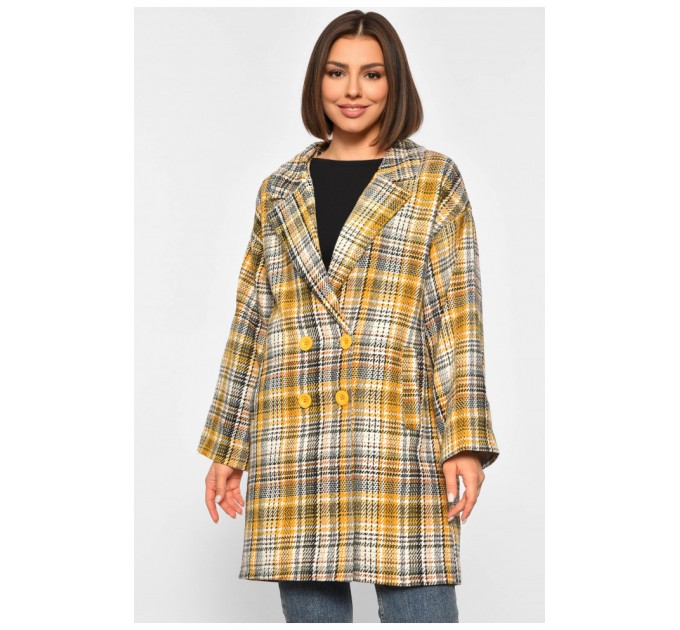 Женское пальто молочного цвета в клетку 188084L
