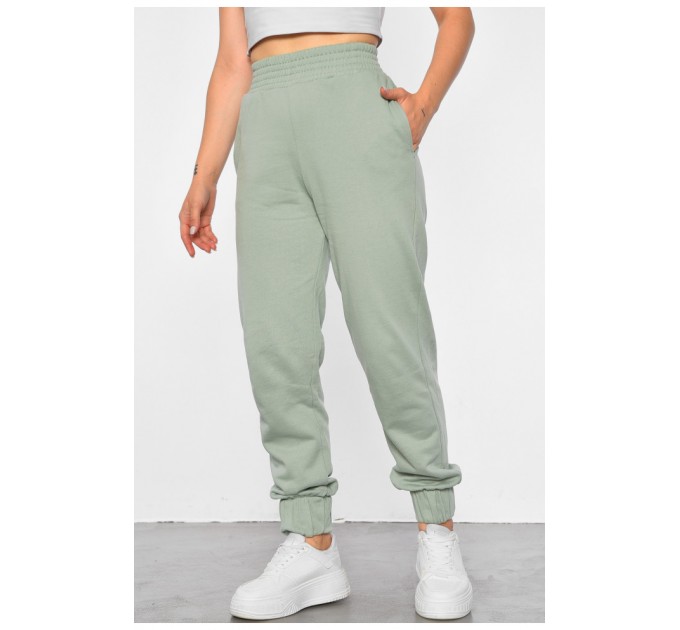 Спортивні штани жіночі на флісі м'ятного кольору 188293L
