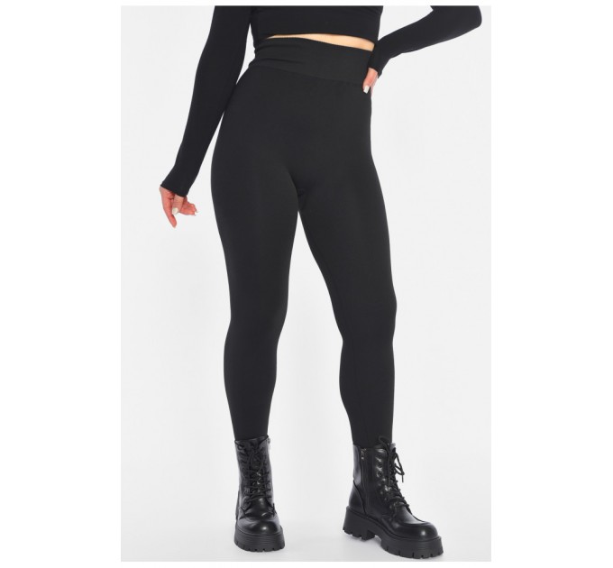 Лосины женские на искусственном меху черного цвета 189832L