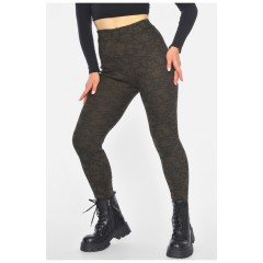 Лосини жіночі з начісом коричневого кольору з принтом 190459L