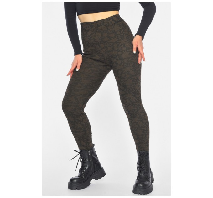 Лосини жіночі з начісом коричневого кольору з принтом 190459L