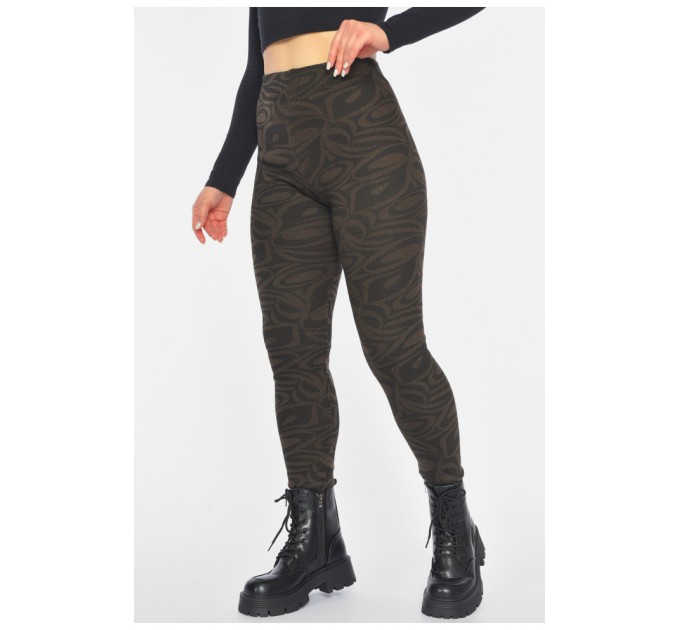 Лосини жіночі з начісом коричневого кольору з принтом 190460L