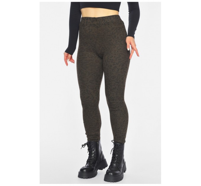 Лосини жіночі з начісом коричневого кольору з принтом 190461L