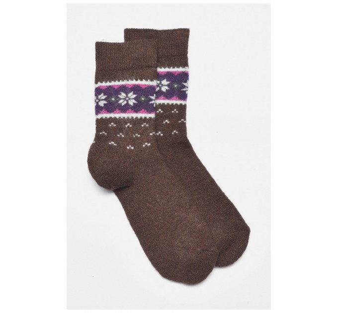 Шкарпетки жіночі махрові із ангори коричневого кольору 190793L