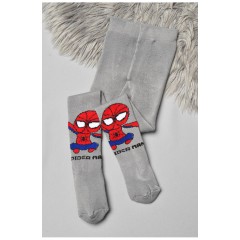 Колготы детские махровые для мальчика серого цвета с рисунком 191677L