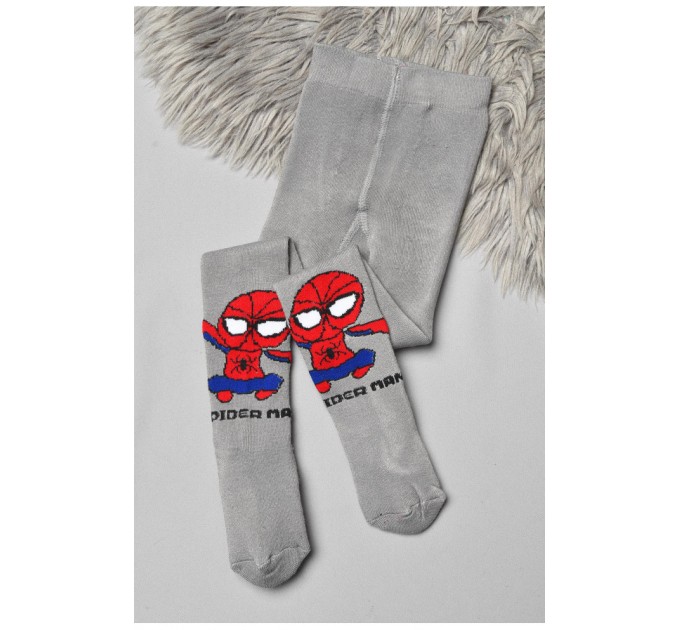 Колготы детские махровые для мальчика серого цвета с рисунком 191677L