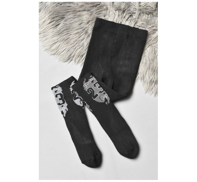 Колготы детские махровые для мальчика черного цвета с рисунком 191736L.