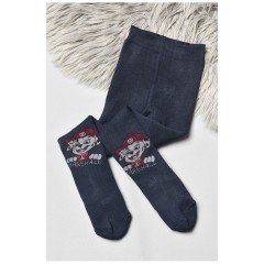 Колготи дитячі махрові для хлопчика темно-синього кольору з малюнком 191774L