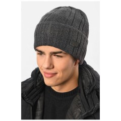 Мужская шапка с подворотом на флисе серого цвета 191784L