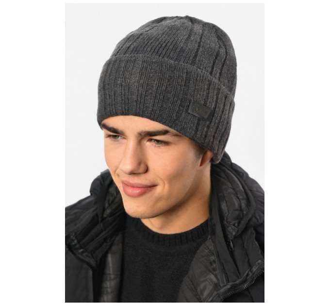 Шапка чоловіча з підворотом на флісе сірого кольору 191784L
