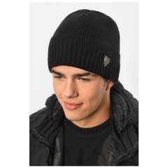 Шапка чоловіча з підворотом на флісе чорного кольору 191797L