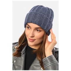 Шапка женская зимняя на флисе однотонная синего цвета 192019L