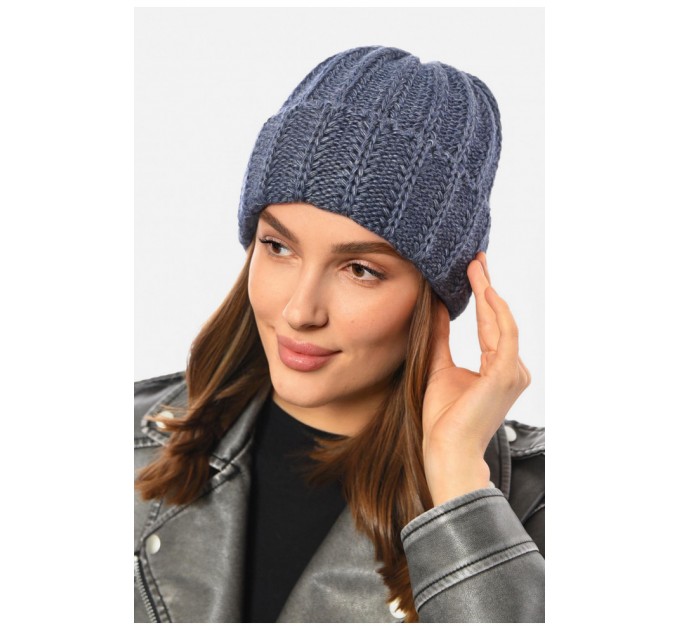 Шапка женская зимняя на флисе однотонная синего цвета 192019L