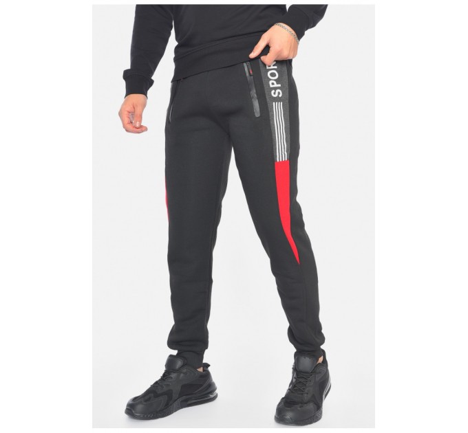 Спортивні штани чоловічі на флісі чорного кольору 192549L