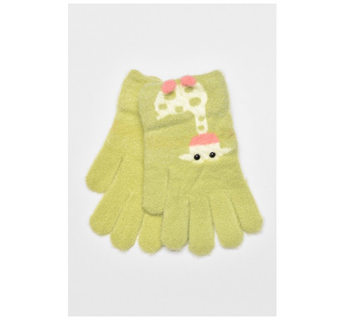 Детские перчатки с начесом салатового цвета с рисунком 192705L