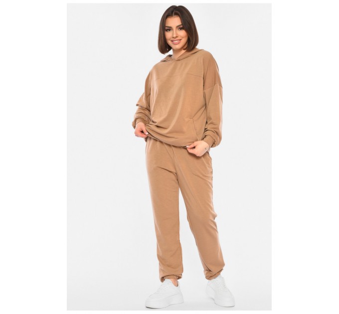 Спортивний костюм жіночий батальний бежевого кольору однотонний 192750L