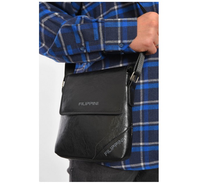 Сумка чоловіча через плече з екошкіри чорного кольору 192822L