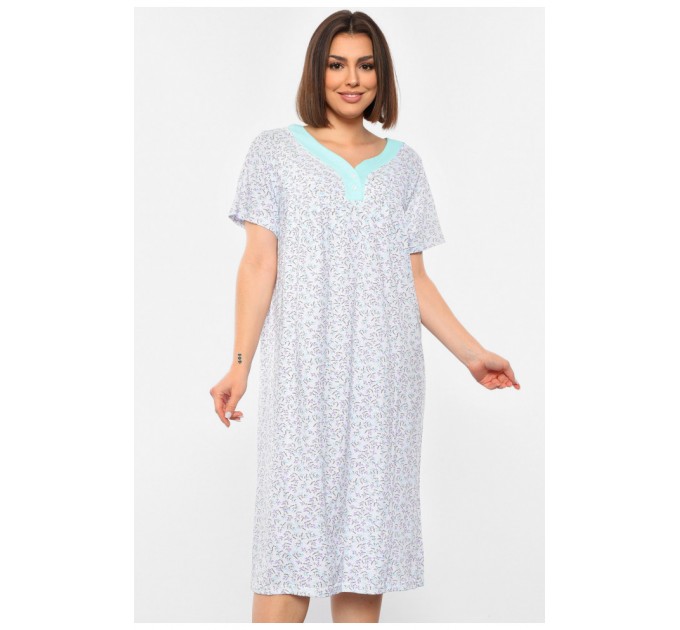 Ночная рубашка женская полубатальная белого цвета с цветочным принтом 192981L