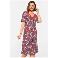 Халат женский полубатальный с принтом красного цвета 193004L