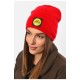 Шапка жіноча зимова на флісі однотонна червоного кольору 193189L