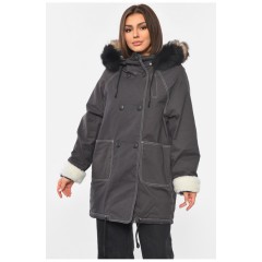 Парка жіноча демісезонна темно-сірого кольору 193288L
