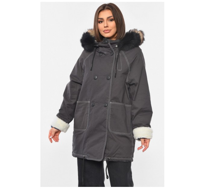 Парка жіноча демісезонна темно-сірого кольору 193288L