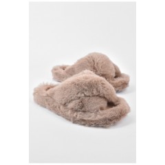 Капці домашні жіночі хутряні бежевого кольору 193342L