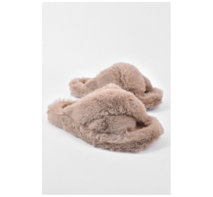 Капці домашні жіночі хутряні бежевого кольору 193342L