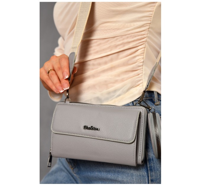 Клатч жіночий з екошкіри сірого кольору 193569L