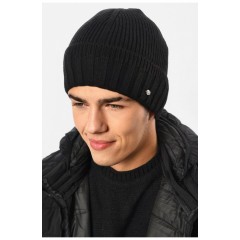 Мужская шапка на флисе черного цвета 193750L