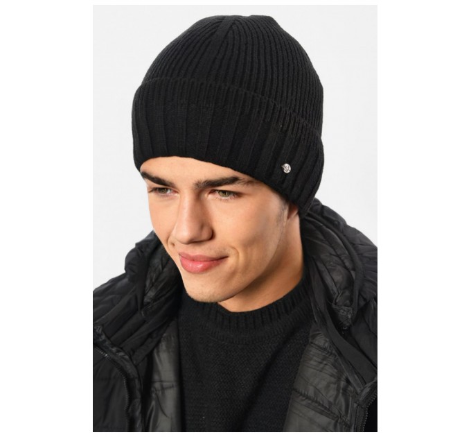 Мужская шапка на флисе черного цвета 193750L