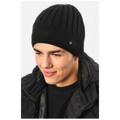 Мужская шапка на флисе черного цвета 193755L