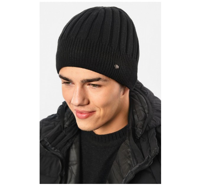 Мужская шапка на флисе черного цвета 193755L