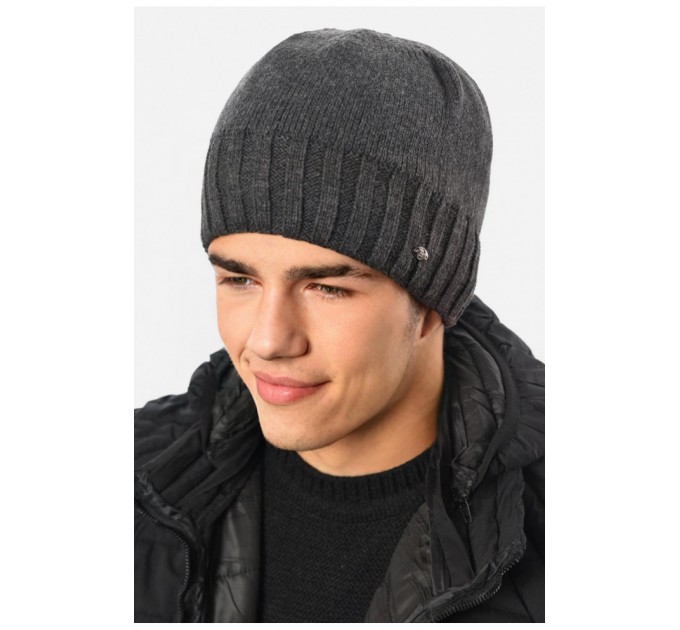 Шапка чоловіча на флісі сірого кольору 193800L