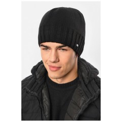 Мужская шапка на флисе черного цвета 193801L