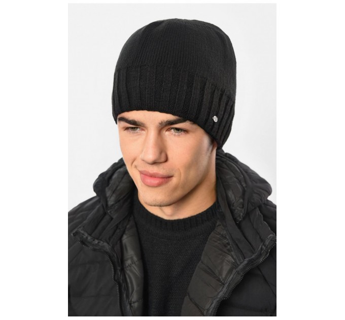 Мужская шапка на флисе черного цвета 193801L