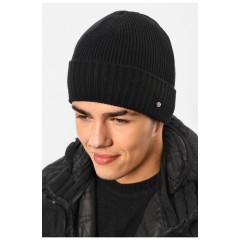 Мужская шапка на флисе черного цвета 193802L