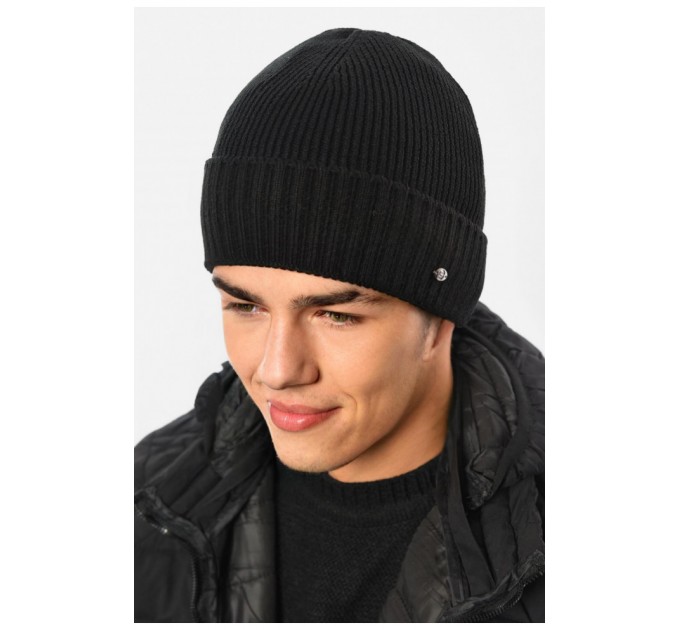 Шапка чоловіча на флісі чорного кольору 193802L