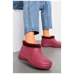 Галоши женские на меху бордового цвета 194028L